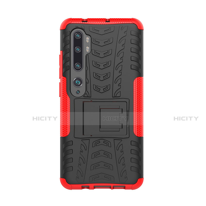 Funda Bumper Silicona y Plastico Mate Carcasa con Soporte D01 para Xiaomi Mi Note 10 Rojo