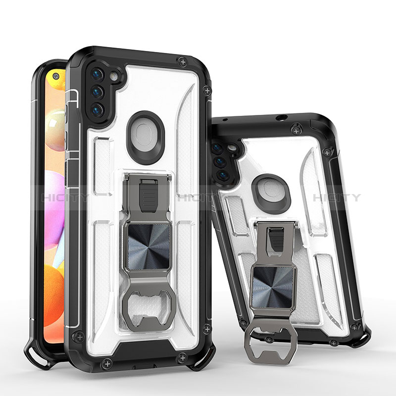 Funda Bumper Silicona y Plastico Mate Carcasa con Soporte H01 para Samsung Galaxy A11