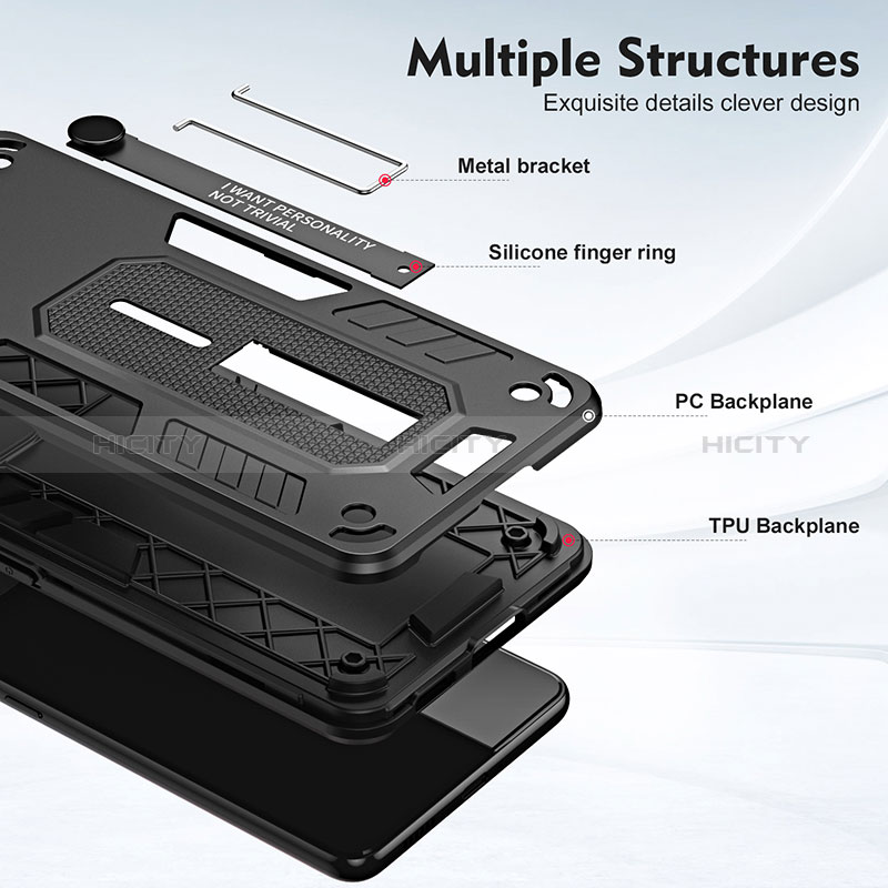 Funda Bumper Silicona y Plastico Mate Carcasa con Soporte H01P para Motorola Moto G31