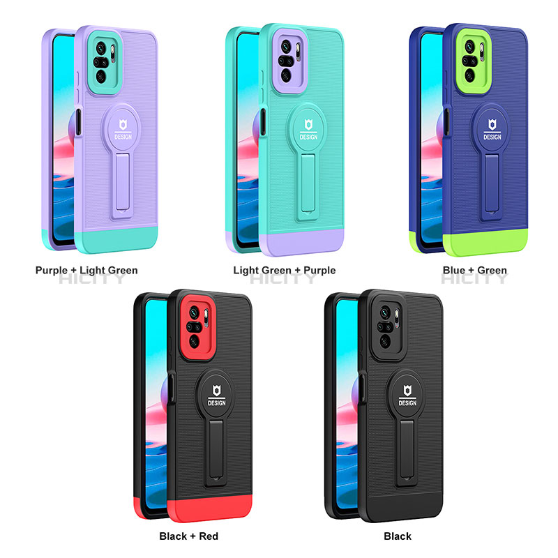 Funda Bumper Silicona y Plastico Mate Carcasa con Soporte H01P para Xiaomi Redmi Note 10 4G