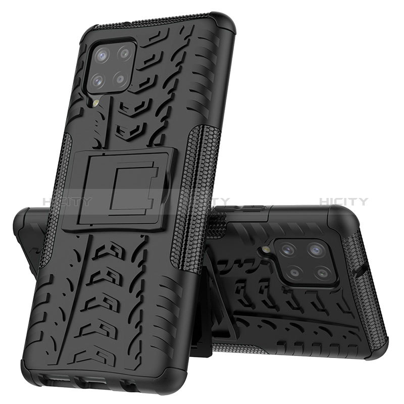 Funda Bumper Silicona y Plastico Mate Carcasa con Soporte J01X para Samsung Galaxy A42 5G Negro
