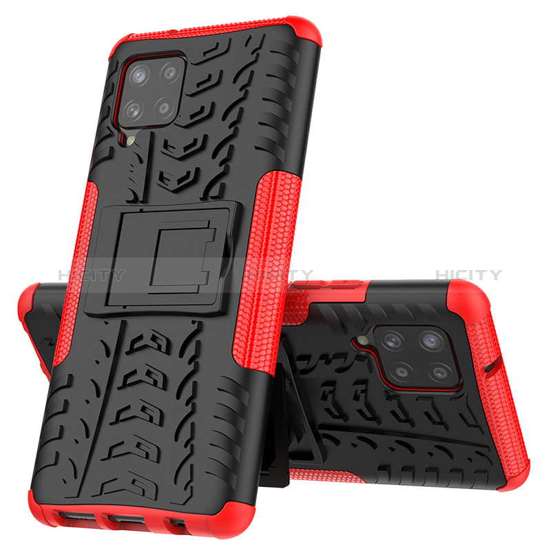 Funda Bumper Silicona y Plastico Mate Carcasa con Soporte J01X para Samsung Galaxy A42 5G Rojo
