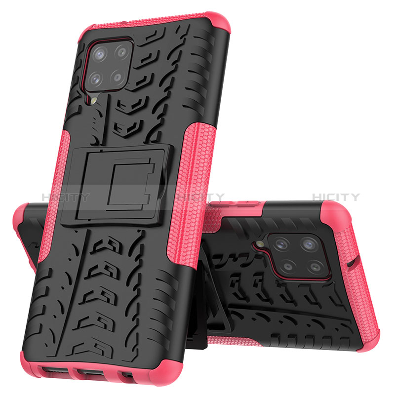Funda Bumper Silicona y Plastico Mate Carcasa con Soporte J01X para Samsung Galaxy A42 5G Rosa Roja
