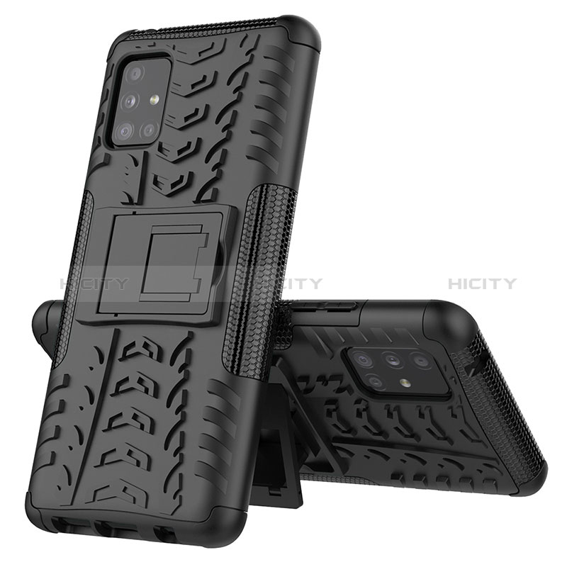 Funda Bumper Silicona y Plastico Mate Carcasa con Soporte J01X para Samsung Galaxy A51 5G Negro