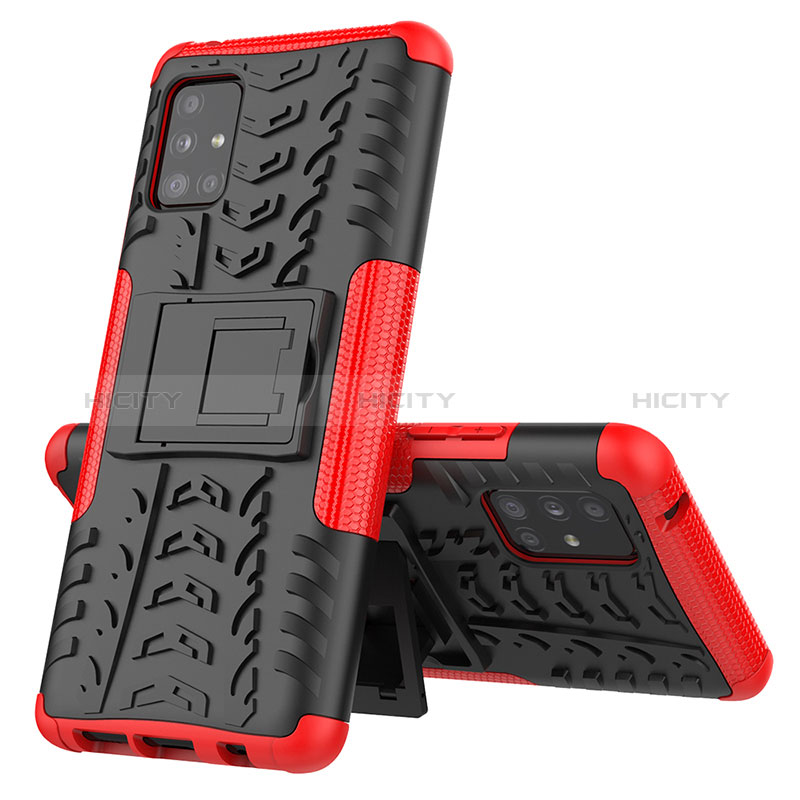 Funda Bumper Silicona y Plastico Mate Carcasa con Soporte J01X para Samsung Galaxy A51 5G Rojo