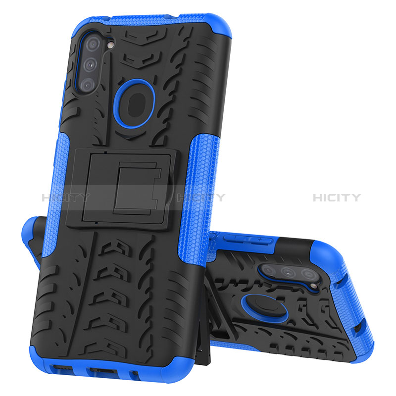 Funda Bumper Silicona y Plastico Mate Carcasa con Soporte J01X para Samsung Galaxy M11 Azul