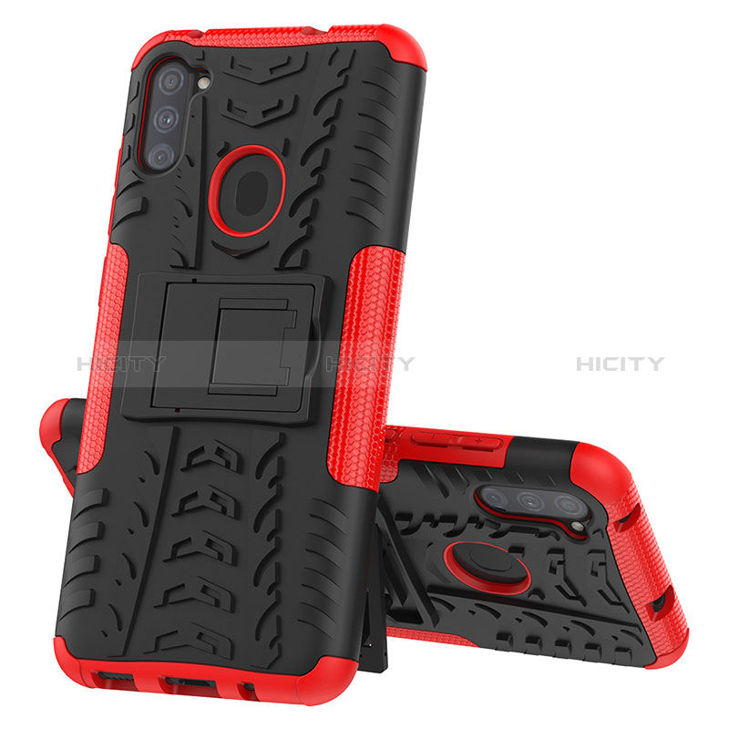 Funda Bumper Silicona y Plastico Mate Carcasa con Soporte J01X para Samsung Galaxy M11 Rojo