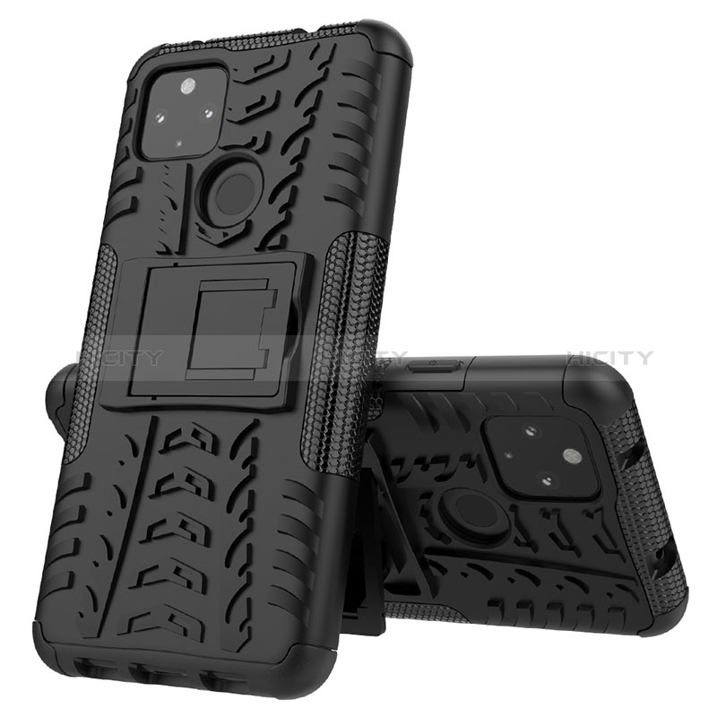 Funda Bumper Silicona y Plastico Mate Carcasa con Soporte JX1 para Google Pixel 4a 5G