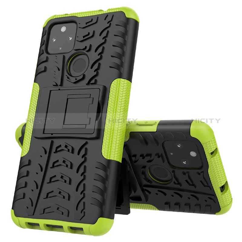 Funda Bumper Silicona y Plastico Mate Carcasa con Soporte JX1 para Google Pixel 4a 5G Verde