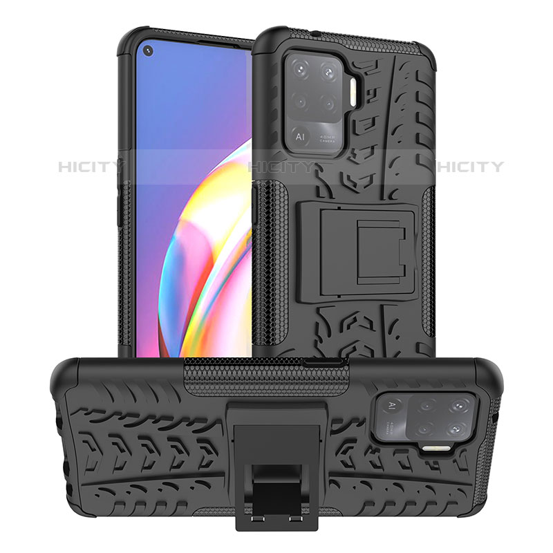 Funda Bumper Silicona y Plastico Mate Carcasa con Soporte JX1 para Oppo F19 Pro Negro