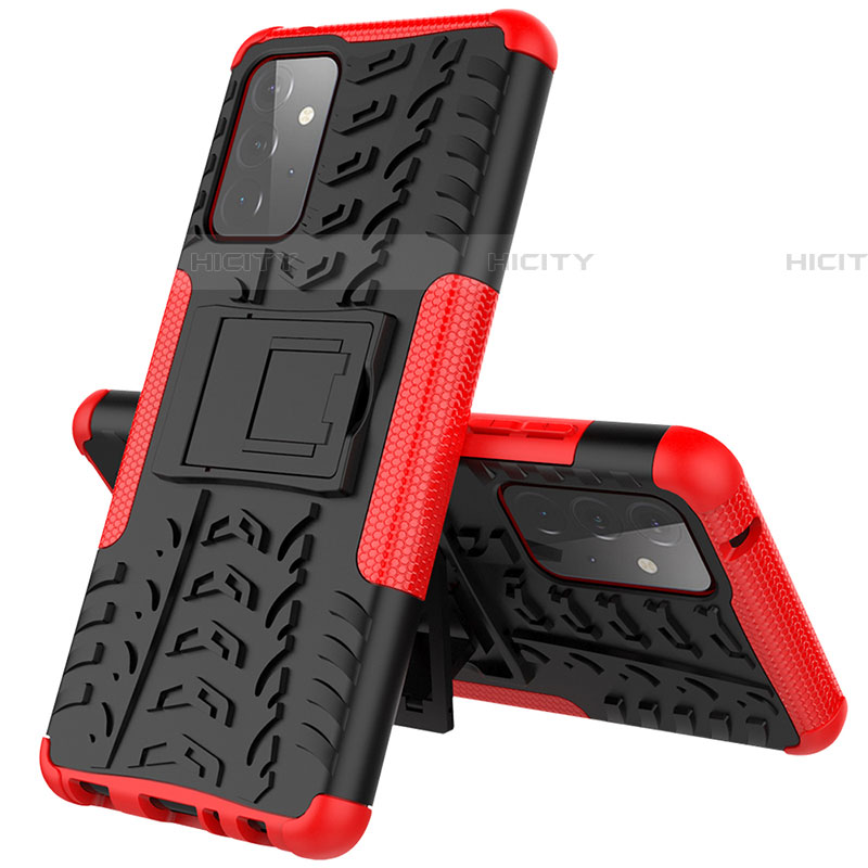 Funda Bumper Silicona y Plastico Mate Carcasa con Soporte JX1 para Samsung Galaxy A72 5G Rojo