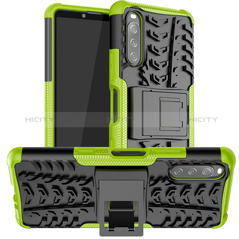 Funda Bumper Silicona y Plastico Mate Carcasa con Soporte JX1 para Sony Xperia 10 III Verde
