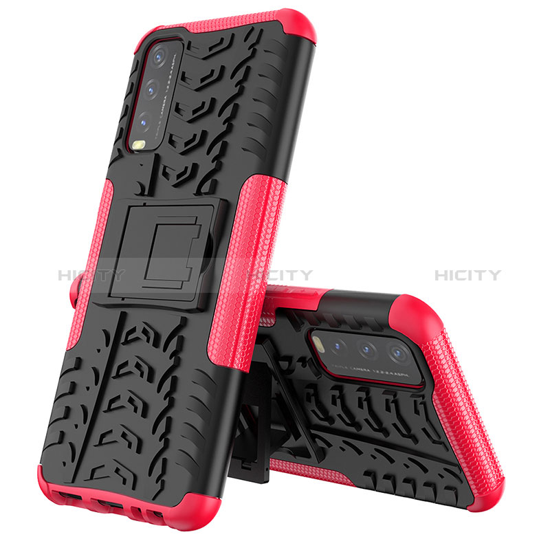 Funda Bumper Silicona y Plastico Mate Carcasa con Soporte JX1 para Vivo Y11s Rosa Roja