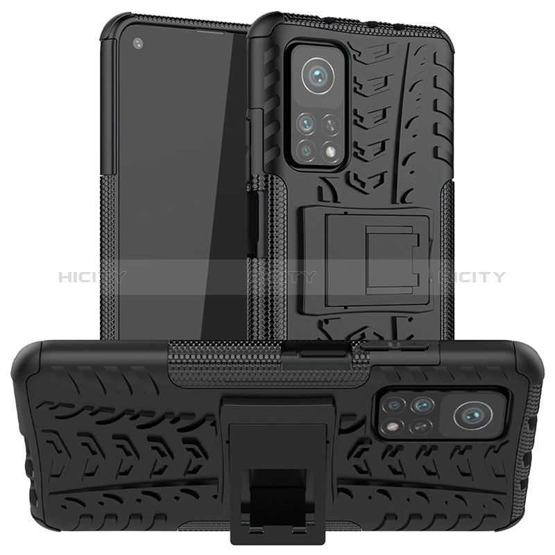 Funda Bumper Silicona y Plastico Mate Carcasa con Soporte JX1 para Xiaomi Mi 10T 5G Negro