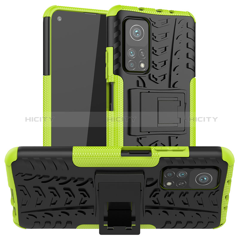 Funda Bumper Silicona y Plastico Mate Carcasa con Soporte JX1 para Xiaomi Mi 10T 5G Verde