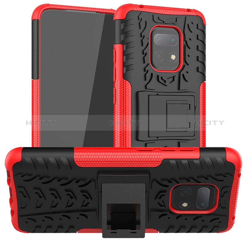 Funda Bumper Silicona y Plastico Mate Carcasa con Soporte JX1 para Xiaomi Redmi 10X 5G Rojo
