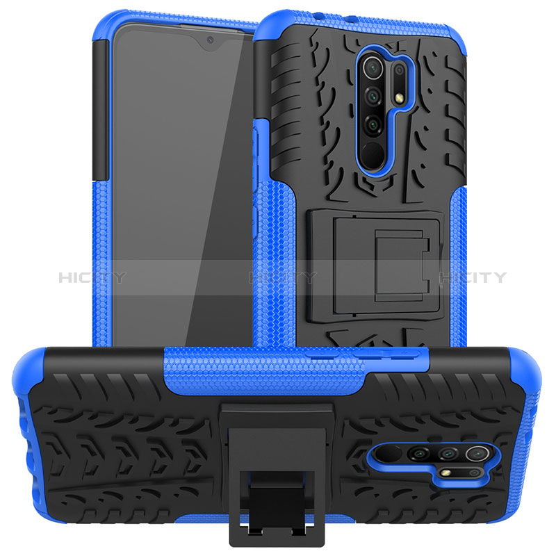 Funda Bumper Silicona y Plastico Mate Carcasa con Soporte JX1 para Xiaomi Redmi 9 Azul