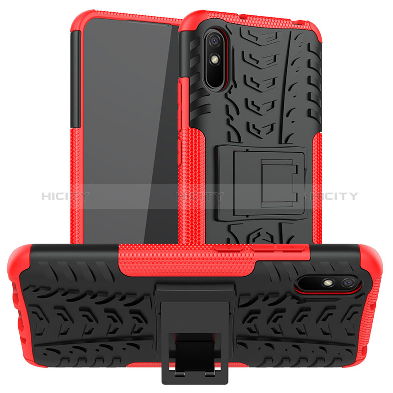Funda Bumper Silicona y Plastico Mate Carcasa con Soporte JX1 para Xiaomi Redmi 9AT Rojo