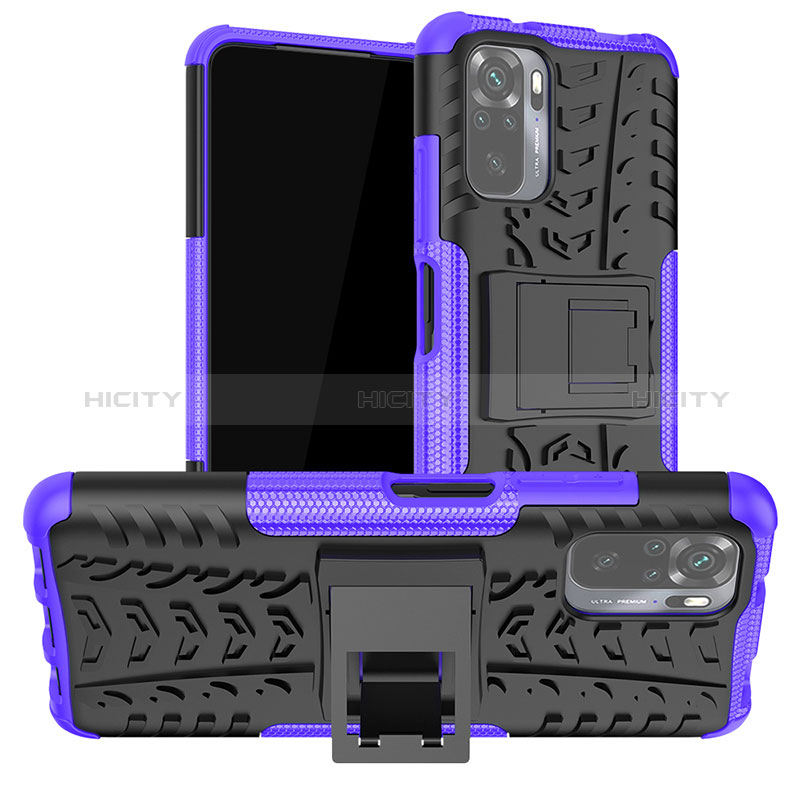 Funda Bumper Silicona y Plastico Mate Carcasa con Soporte JX1 para Xiaomi Redmi Note 10 4G