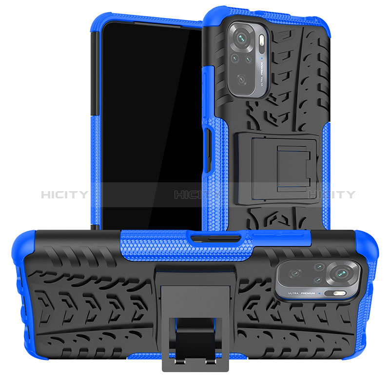 Funda Bumper Silicona y Plastico Mate Carcasa con Soporte JX1 para Xiaomi Redmi Note 10 4G Azul