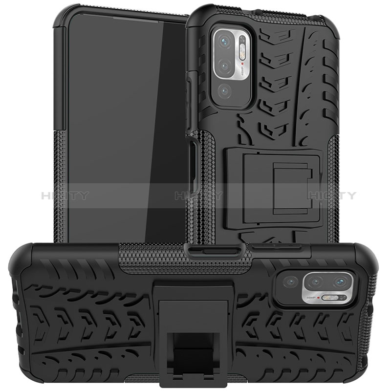 Funda Bumper Silicona y Plastico Mate Carcasa con Soporte JX1 para Xiaomi Redmi Note 10 5G Negro