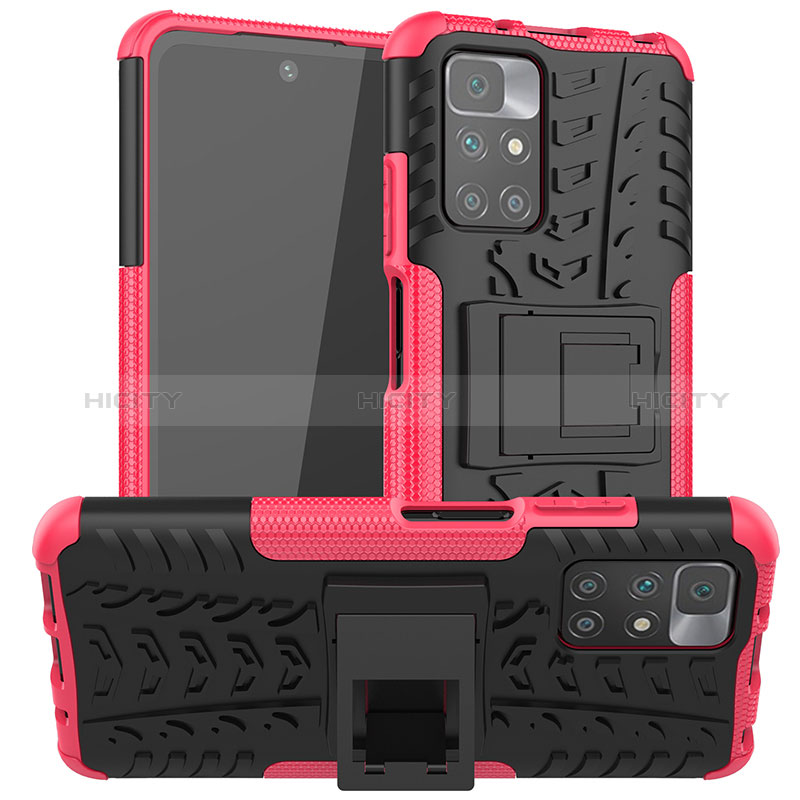 Funda Bumper Silicona y Plastico Mate Carcasa con Soporte JX1 para Xiaomi Redmi Note 11 4G (2021) Rosa Roja