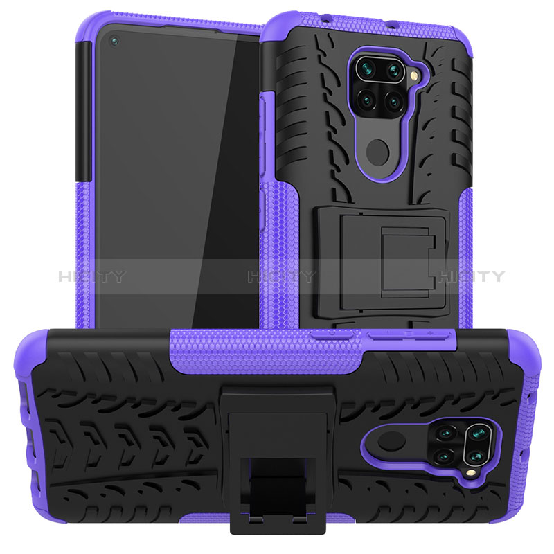 Funda Bumper Silicona y Plastico Mate Carcasa con Soporte JX1 para Xiaomi Redmi Note 9 Morado