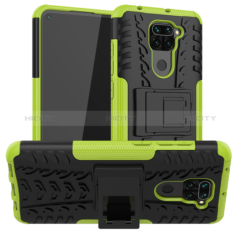 Funda Bumper Silicona y Plastico Mate Carcasa con Soporte JX1 para Xiaomi Redmi Note 9 Verde