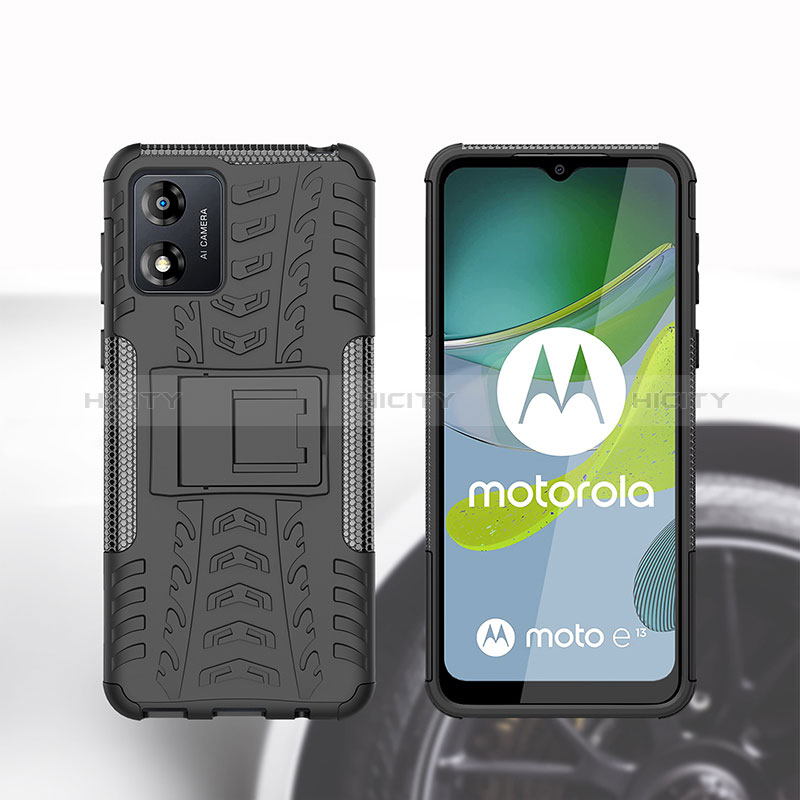 Funda Bumper Silicona y Plastico Mate Carcasa con Soporte JX2 para Motorola Moto E13