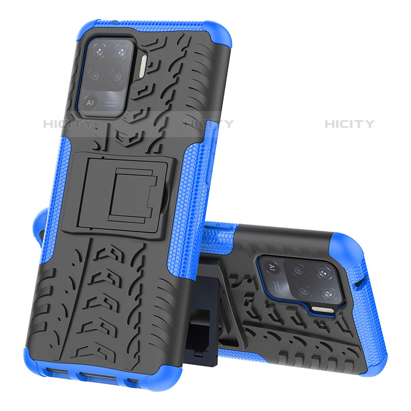 Funda Bumper Silicona y Plastico Mate Carcasa con Soporte JX2 para Oppo F19 Pro Azul