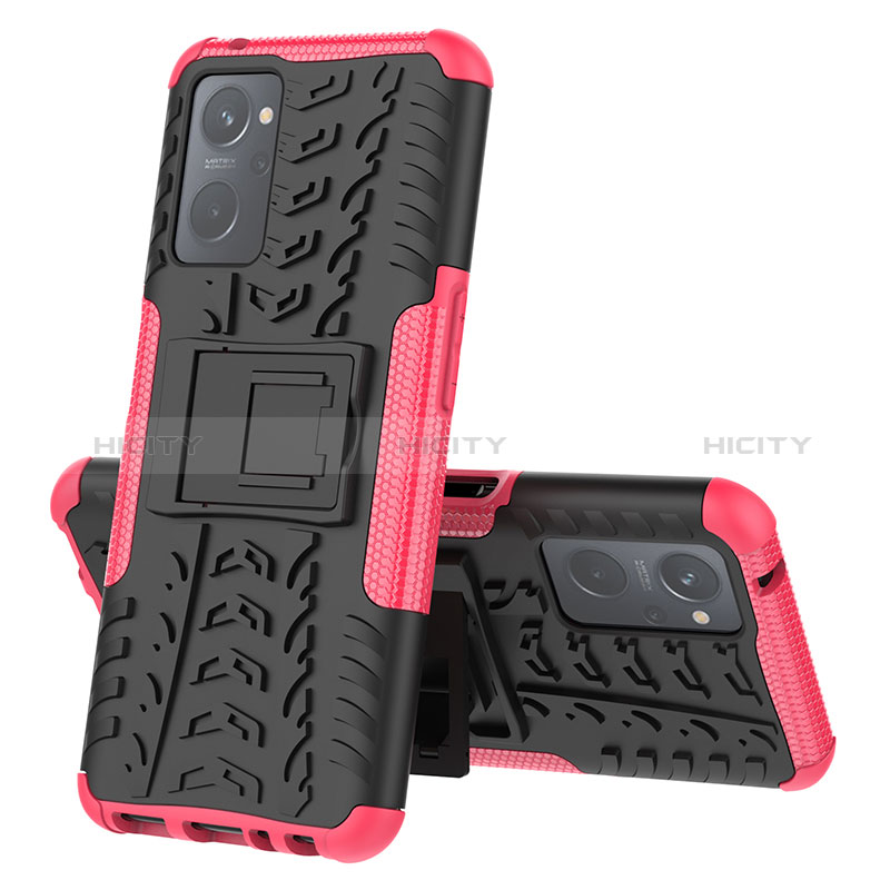 Funda Bumper Silicona y Plastico Mate Carcasa con Soporte JX2 para Realme 9i 4G Rosa Roja