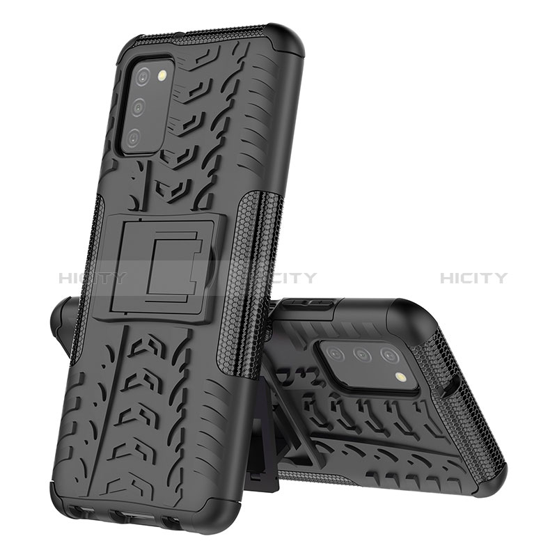 Funda Bumper Silicona y Plastico Mate Carcasa con Soporte JX4 para Samsung Galaxy A02s Negro