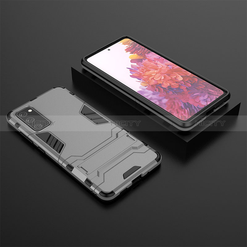 Funda Bumper Silicona y Plastico Mate Carcasa con Soporte KC1 para Samsung Galaxy S20 FE (2022) 5G Gris