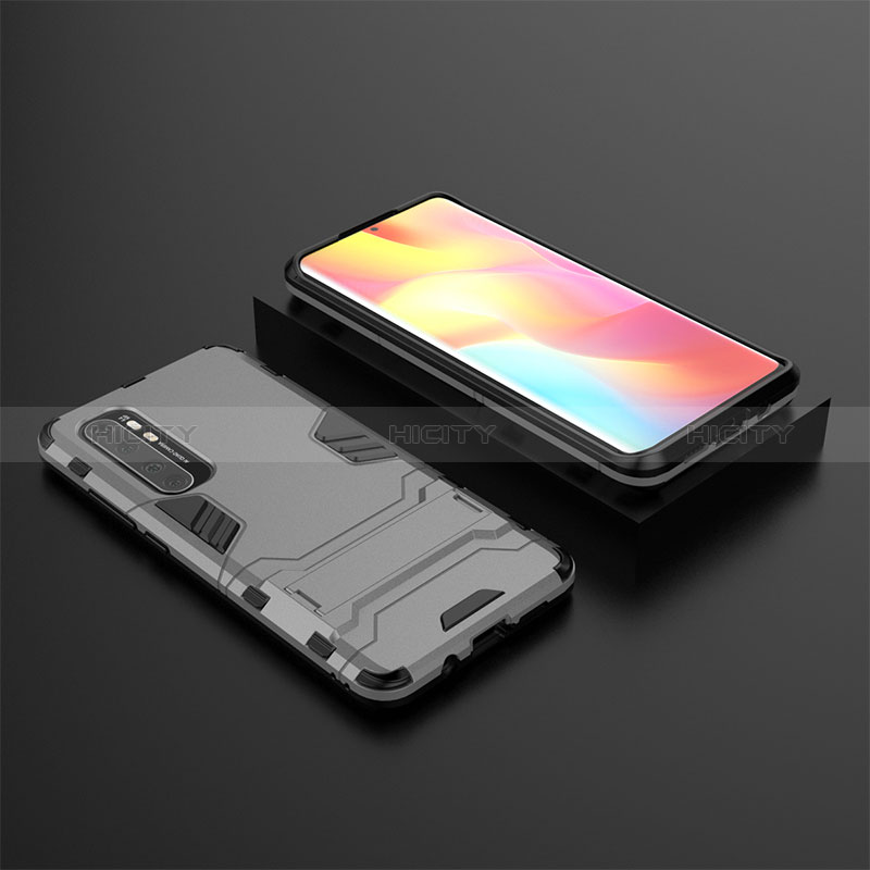 Funda Bumper Silicona y Plastico Mate Carcasa con Soporte KC1 para Xiaomi Mi Note 10 Lite Gris