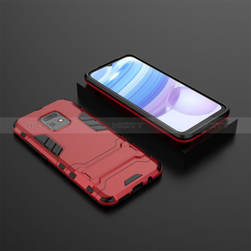 Funda Bumper Silicona y Plastico Mate Carcasa con Soporte KC1 para Xiaomi Redmi 10X 5G Rojo