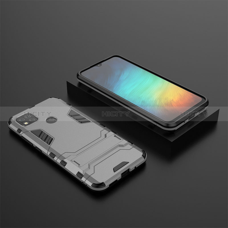 Funda Bumper Silicona y Plastico Mate Carcasa con Soporte KC1 para Xiaomi Redmi 9 India Gris