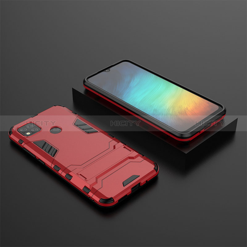 Funda Bumper Silicona y Plastico Mate Carcasa con Soporte KC1 para Xiaomi Redmi 9 India Rojo