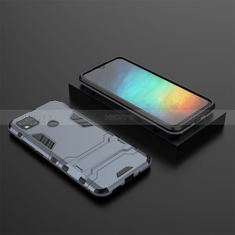 Funda Bumper Silicona y Plastico Mate Carcasa con Soporte KC1 para Xiaomi Redmi 9C NFC Azul