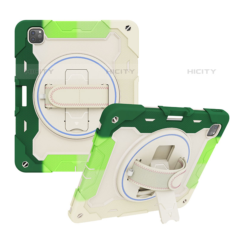 Funda Bumper Silicona y Plastico Mate Carcasa con Soporte L01 para Apple iPad Pro 12.9 (2020) Verde