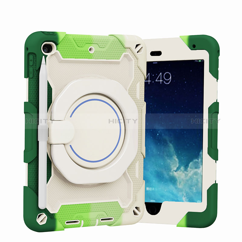 Funda Bumper Silicona y Plastico Mate Carcasa con Soporte L02 para Apple iPad Mini 4 Verde