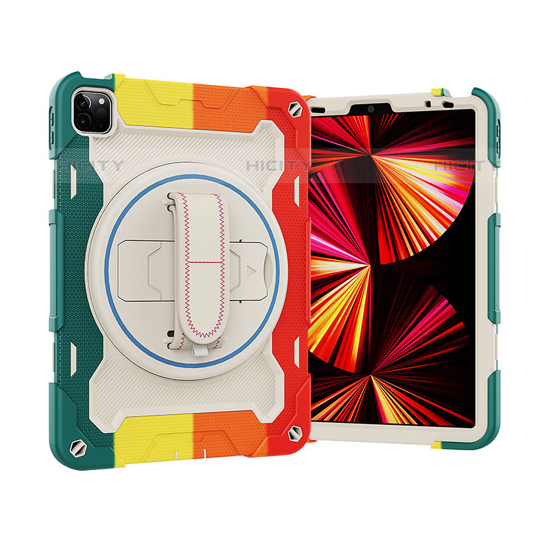 Funda Bumper Silicona y Plastico Mate Carcasa con Soporte L03 para Apple iPad Pro 11 (2020) Rojo