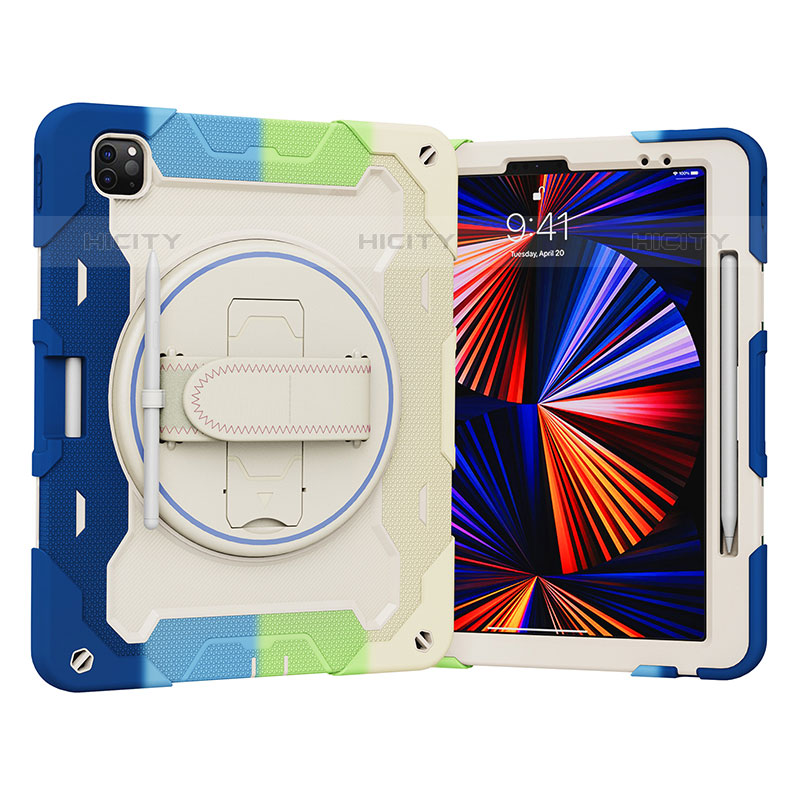 Funda Bumper Silicona y Plastico Mate Carcasa con Soporte L03 para Apple iPad Pro 12.9 (2020) Azul