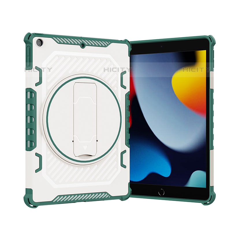 Funda Bumper Silicona y Plastico Mate Carcasa con Soporte L09 para Apple iPad 10.2 (2020) Verde