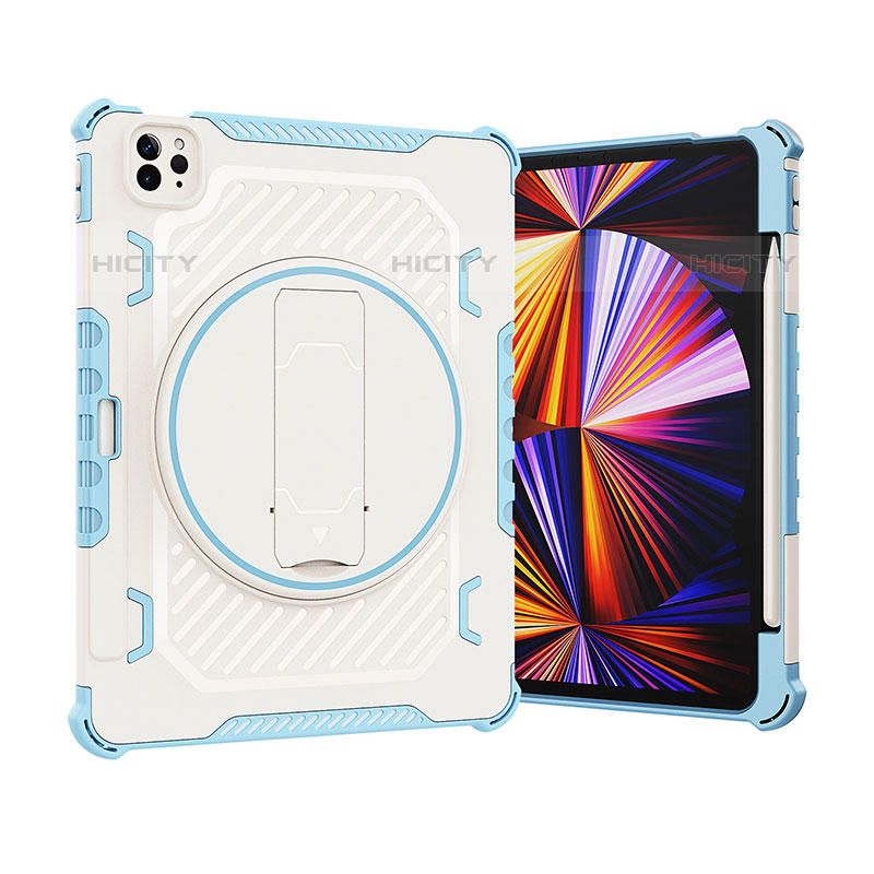 Funda Bumper Silicona y Plastico Mate Carcasa con Soporte L09 para Apple iPad Pro 11 (2020) Azul