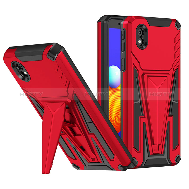 Funda Bumper Silicona y Plastico Mate Carcasa con Soporte MQ1 para Samsung Galaxy M01 Core Rojo