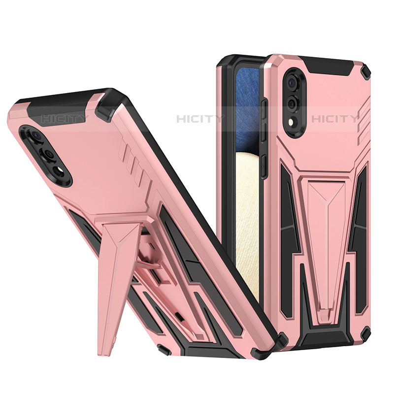 Funda Bumper Silicona y Plastico Mate Carcasa con Soporte MQ1 para Samsung Galaxy M02