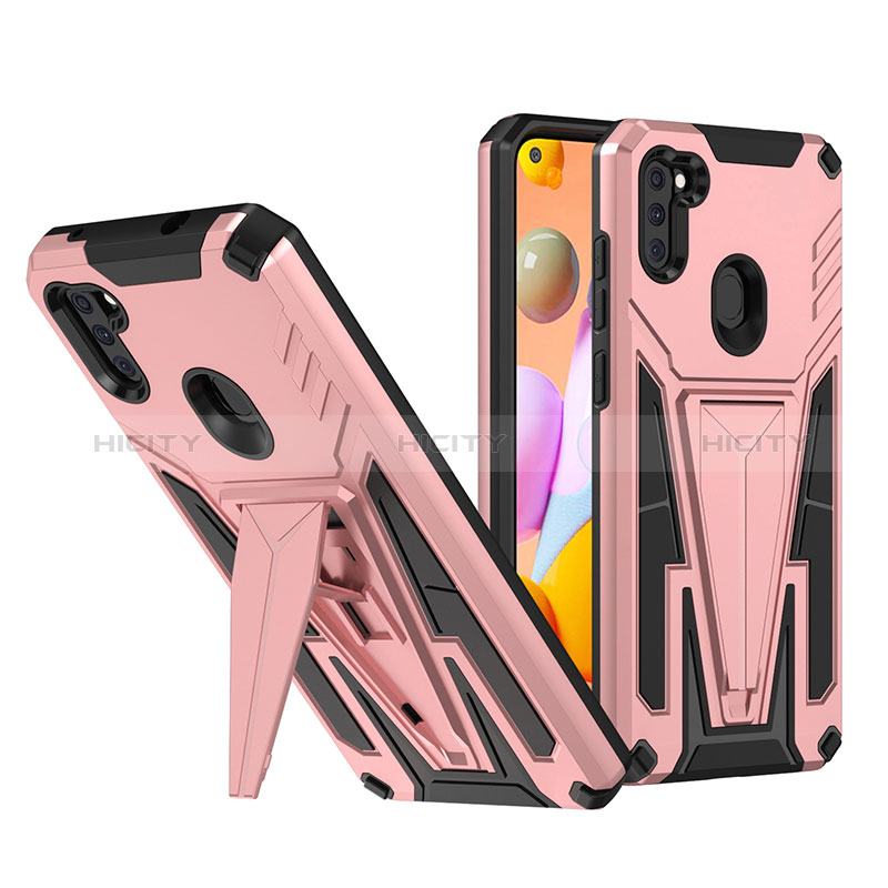 Funda Bumper Silicona y Plastico Mate Carcasa con Soporte MQ1 para Samsung Galaxy M11