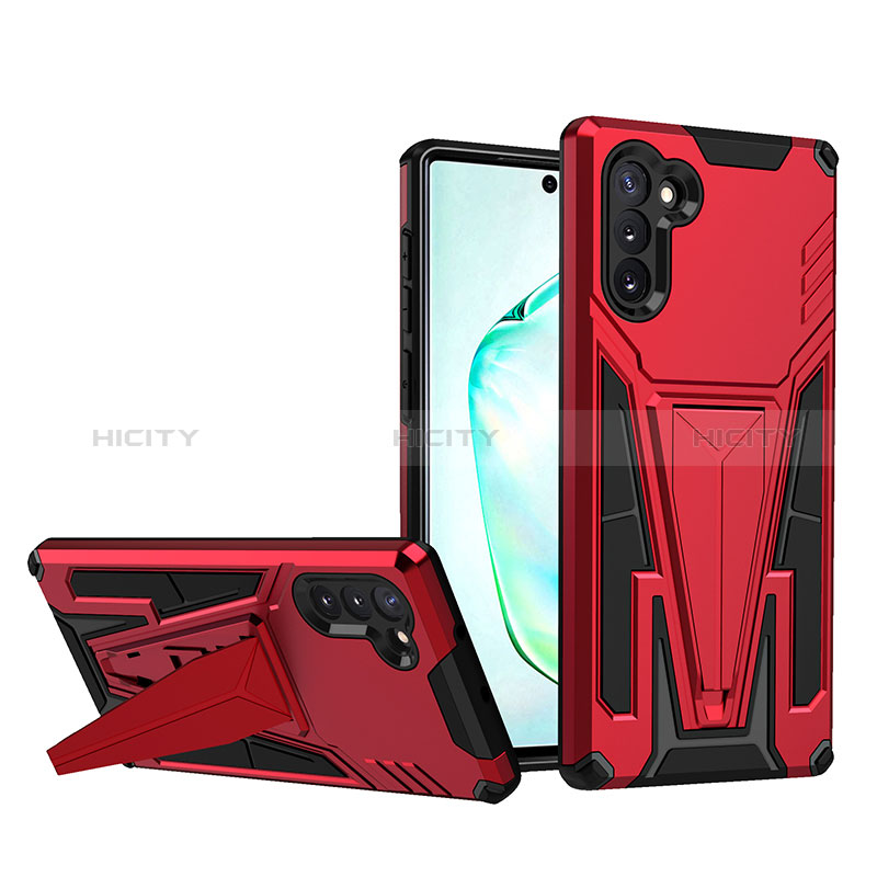Funda Bumper Silicona y Plastico Mate Carcasa con Soporte MQ1 para Samsung Galaxy Note 10 5G Rojo
