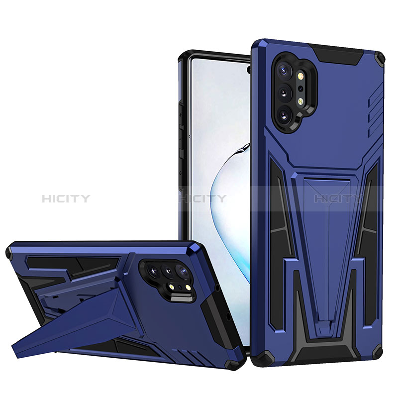 Funda Bumper Silicona y Plastico Mate Carcasa con Soporte MQ1 para Samsung Galaxy Note 10 Plus 5G Azul