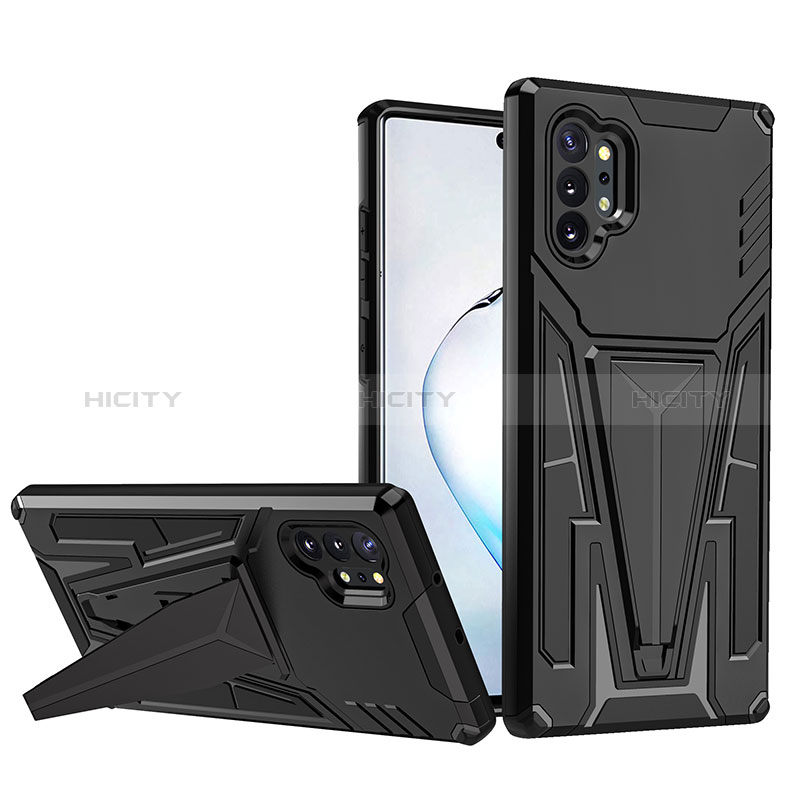 Funda Bumper Silicona y Plastico Mate Carcasa con Soporte MQ1 para Samsung Galaxy Note 10 Plus 5G Negro